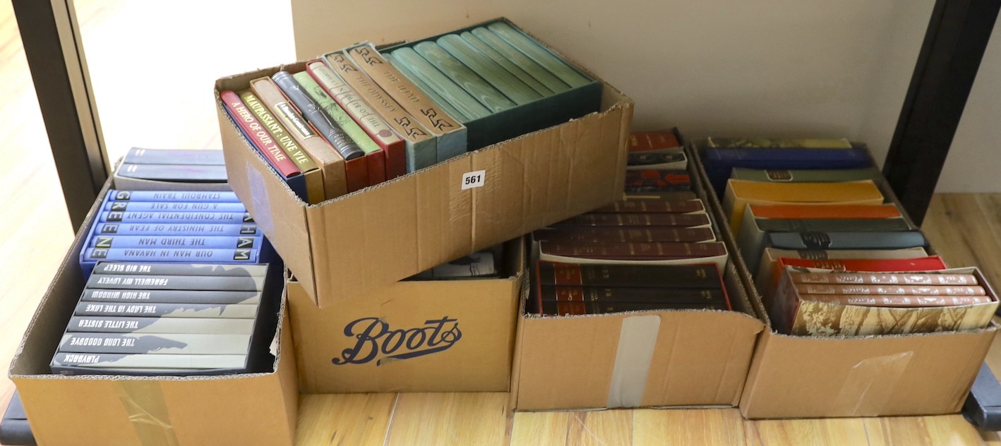 Folio Society - a collection of approximately 45 classics, to include Graham Greene, Canterbury Tales, etc., mostly mint, in slip cases, in five boxes